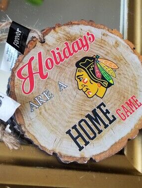 ❗Chicago Blackhawks "Holidays are a Home Game" Wooden Style Holiday Ornament❗